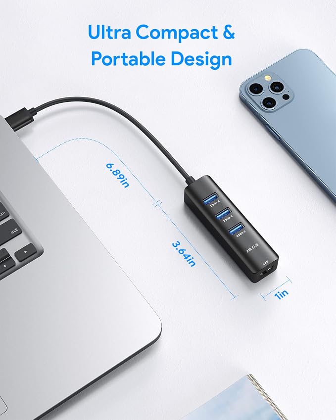 USB C to Ethernet Adapter, ABLEWE 4-in-1 RJ45 to USB-C/Thunderbolt 3 to Gigabit - Image 7