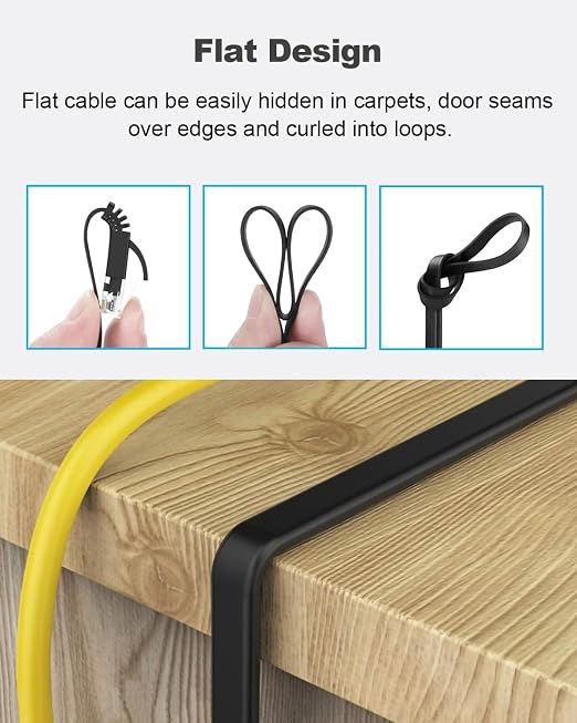 Yauhody CAT 6 Ethernet Cable 10ft 6-Pack Black, High Speed Solid Flat CAT6 - Image 5