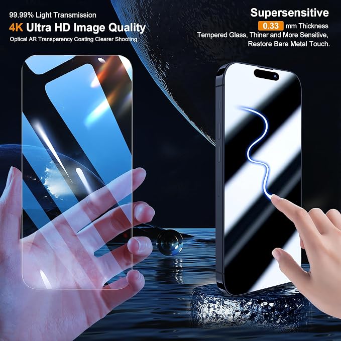 QHOHQ 3 Pack Screen Protector for iPhone 15 Pro Max - Image 2
