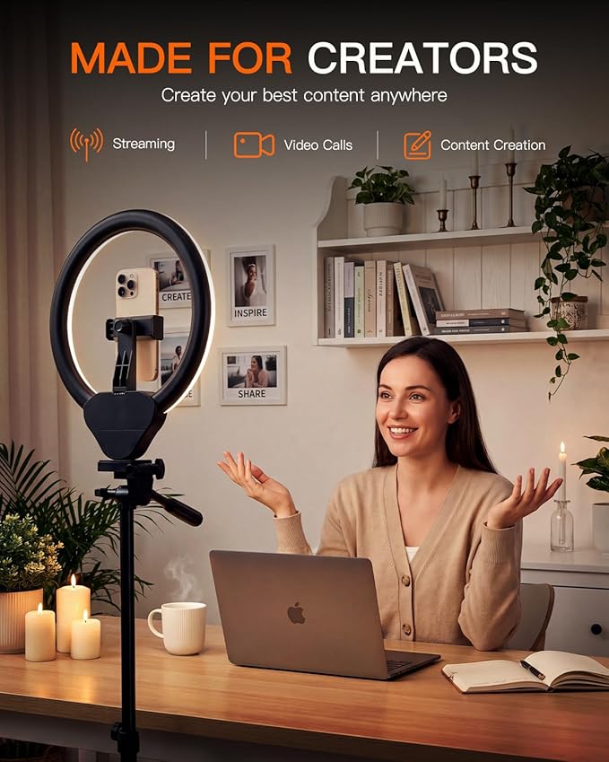 Sensyne Ring Light with Stand, LED Ring Light with Remote, 3 Color Modes & 10 - Image 2