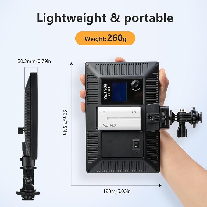 VILTROX 15W LED Video Light Panel, 3300K-5600K On Camera Light, Super Thin Key - Image 3