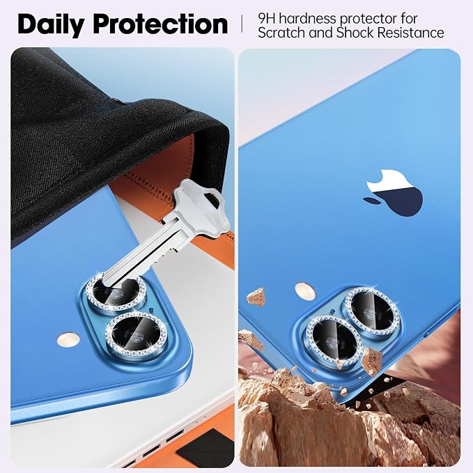 for iPhone 16/16 Plus Camera Lens Protector Bling Individual Metal Diamond Ring - Image 3