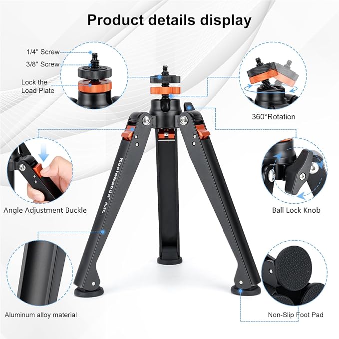 Koolehaoda Mini Tripod Base for Monopods, Aluminum Desktop Tripod | Universal - Image 5