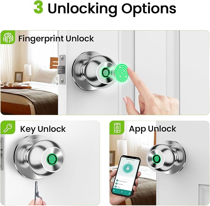 GHome Smart Fingerprint Door Lock, 3 in 1 Smart Fingerprint Door Knob - Image 2