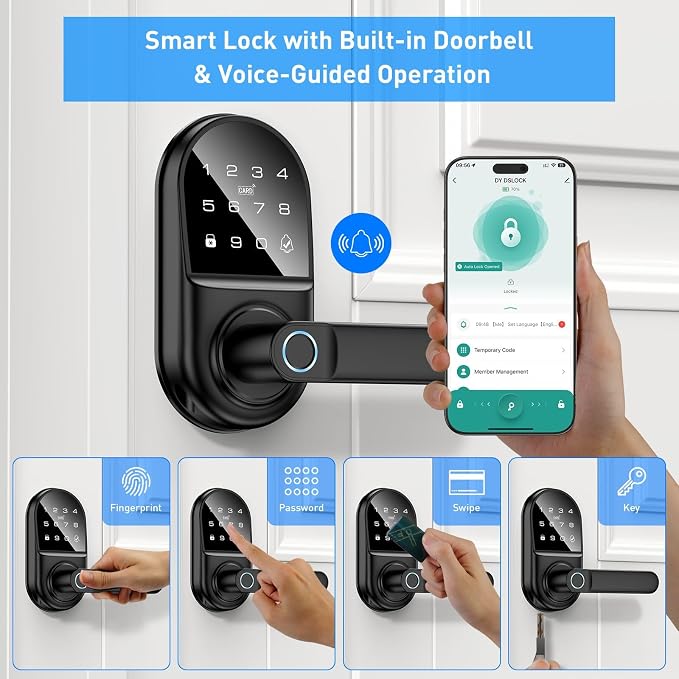 Smart keypad Door Lock with Handle，Fingerprint Keyless Entry Digital Lock with - Image 3