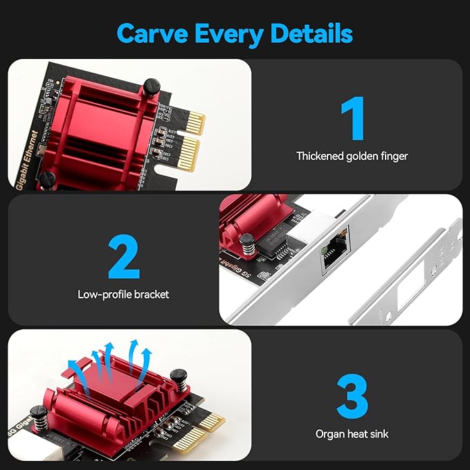 5Gbps PCIe Network Adapter, RTL8126 Chip Multi-Gigabit Ethernet Card PCIe 3.1 X1 - Image 4