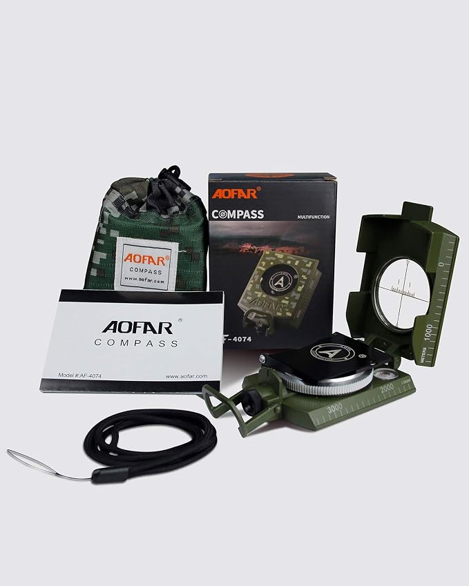 AOFAR AF-4074 Military Compass for Hiking, Lensatic Sighting Waterproof - Image 6