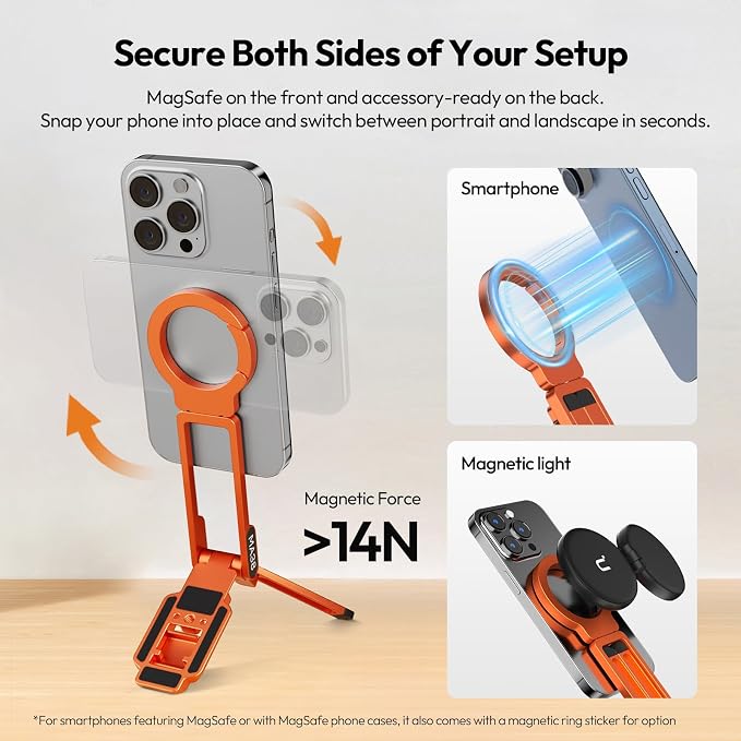 ULANZI Magnetic Phone Tripod for iPhone, MA38 Portable Phone Holder Mini Tripod - Image 5