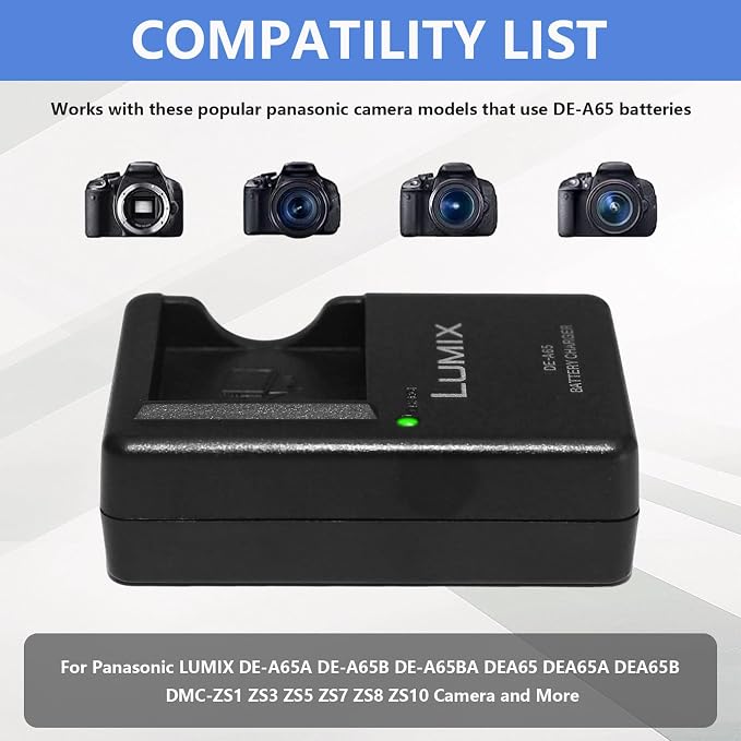 DE-A65 Camera Battery Charger for Panasonic： LUMIX DE-A65A DE-A65B DE-A65BA - Image 2