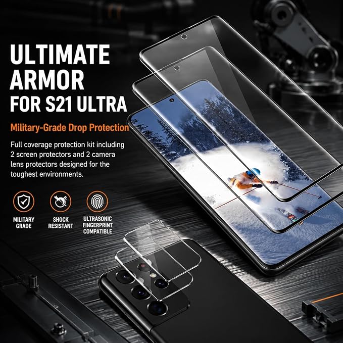 2 Pack Galaxy S21 Ultra Screen Protector, HD Clear Tempered Glass, 2 Pack - Image 5