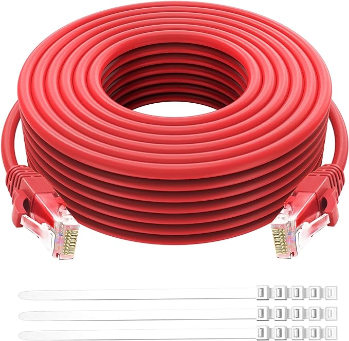 Adoreen Cat 6 Ethernet Cable 75 Ft-Red, Outdoor & Indoor Snagless Long Round by Adoreen