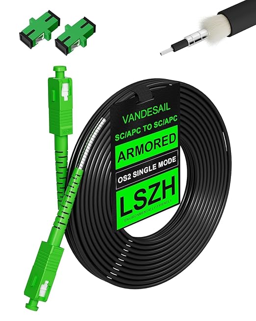 45M/147ft SC/APC Fiber Optic Internet Cable Extension, SC/APC to SC/APC Armored by VANDESAIL