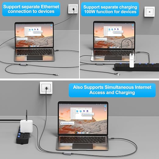 USB C to Ethernet Cable with Charging 6.6 Feet, USB-C Male 100W PD & Gigabit - Image 4