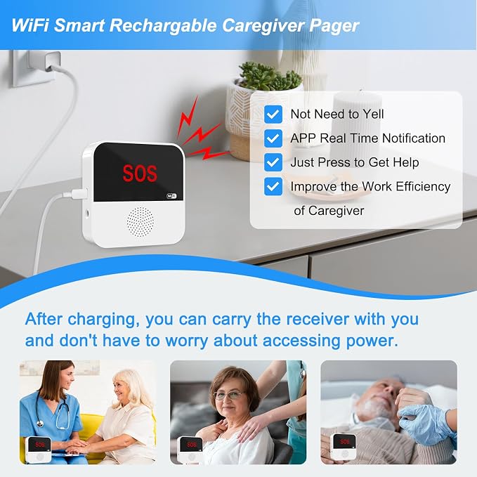 WiFi Rechargable Smart Wireless Caregiver Pager Call Button System Nurse - Image 2
