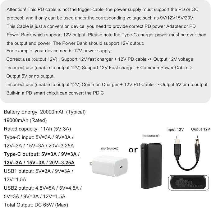 USB C to DC 5.5mm x 2.1mm Power Cable Cord, USB C Input to DC 12V Out Charging - Image 6