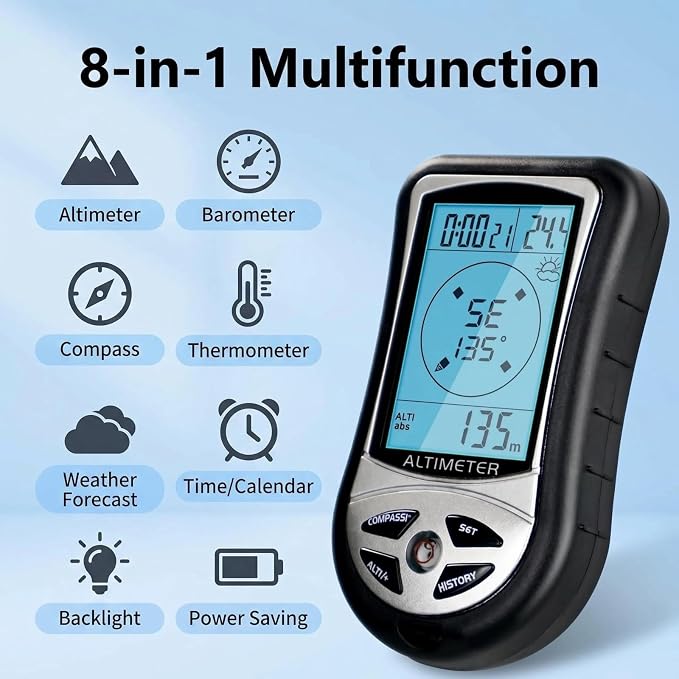 Digital Altimeter, Digital Compass, Hiking Thermometer, Barometer 8 in 1 - Image 6