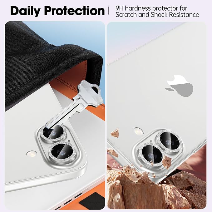 for iPhone 16/16 Plus Camera Lens Protector Bling Individual Metal Glitter Ring - Image 3