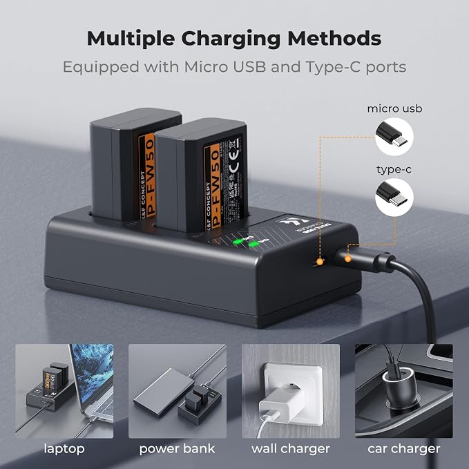 K&F Concept NP-FW50 Battery and Dual Slot Charger - Image 6