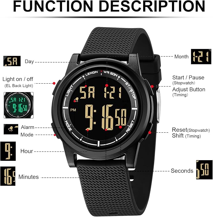 HANPOSH Mens Digital Watch Ultra Thin Minimalist Sports Waterproof Outdoor LED - Image 5