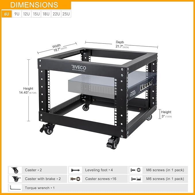 RIVECO 6U Open Frame Server Rack - Image 3