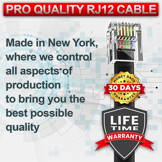 AmzDeals 2-Pack 1 Foot Black RJ12 6P6C Straight Wired Cable, Pro Grade Data and - Image 3