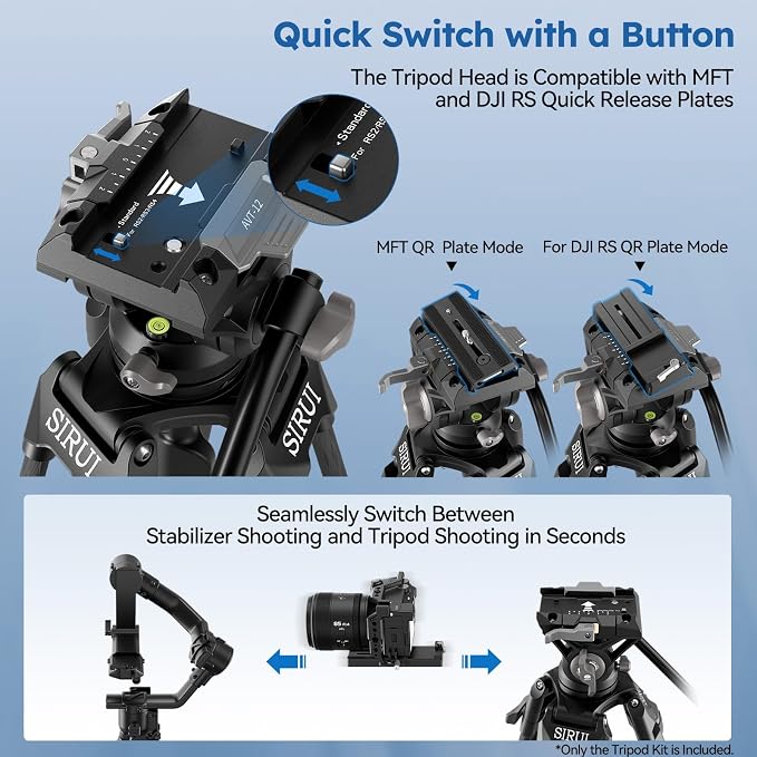 SIRUI Quick Release Carbon Fiber Video Tripod, Professional - Image 6