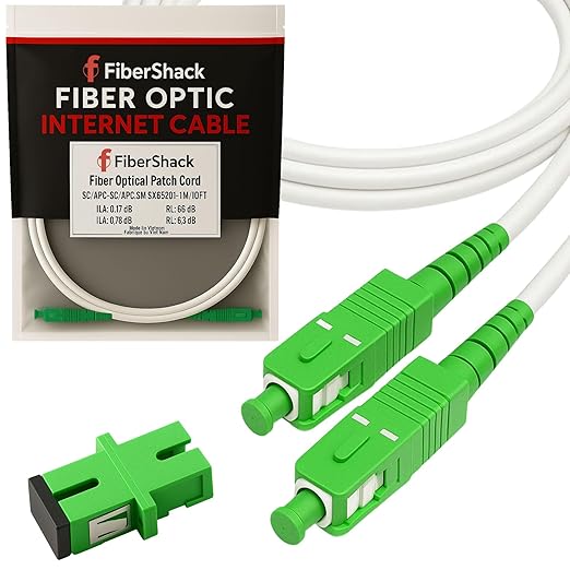Fibershack White SC/APC to SC/APC Fiber Optic Patch Cable by Fibershack