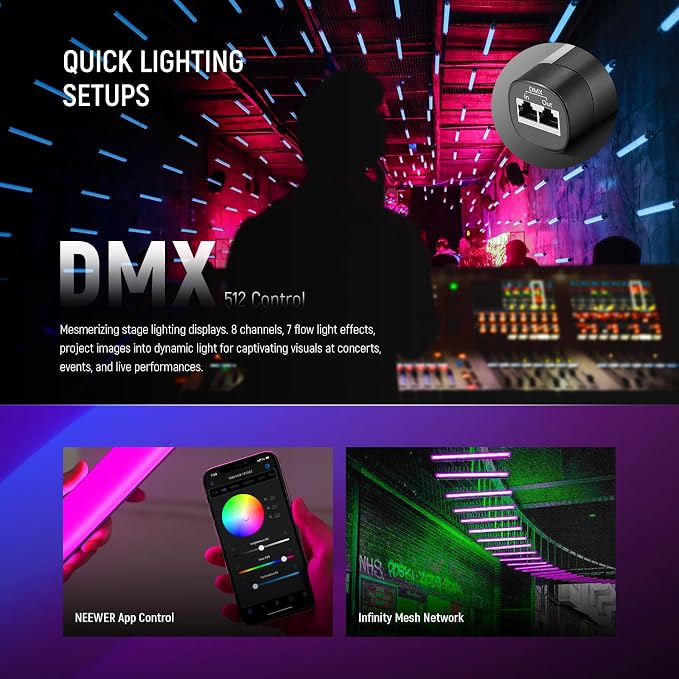 NEEWER TL60 RGB Tube Light, 20W Full Color LED Video Wand, APP/2.4G/DMX Control - Image 4