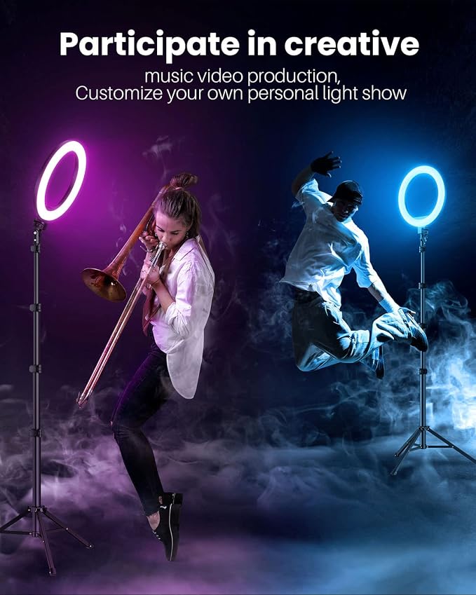 Weilisi 12'' Ring Light with Stand 72'' Tall & 2 Phone Holders, 38 Color Modes - Image 3