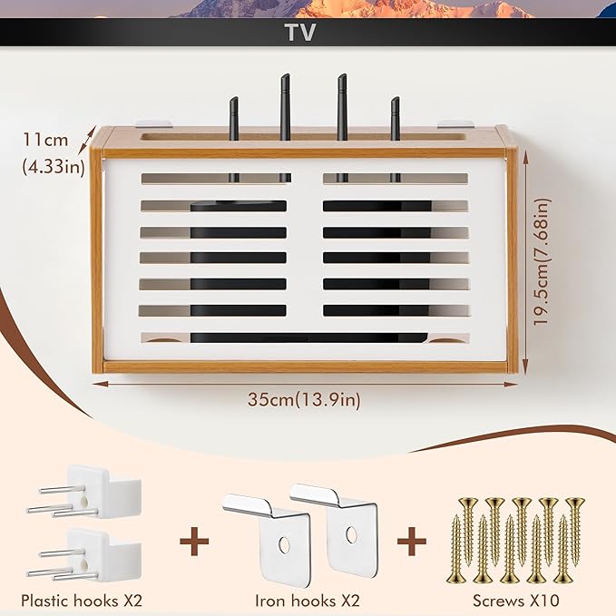 Router Shelf Wall Mount, WiFi Router Box Hider & Modem Storage Box - Image 2