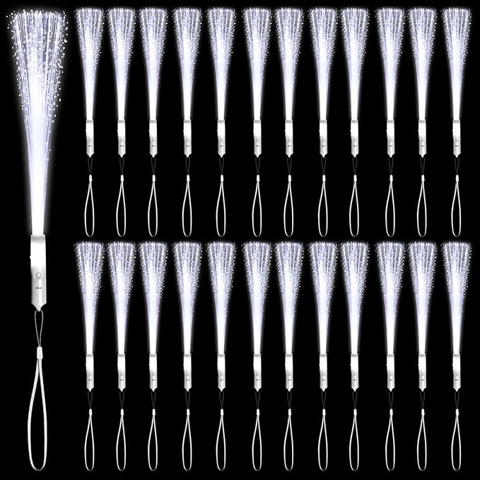 12 Pack White Glow Sticks Light Up Fiber Optic Stick Glow Wands Bulk by NUDALA
