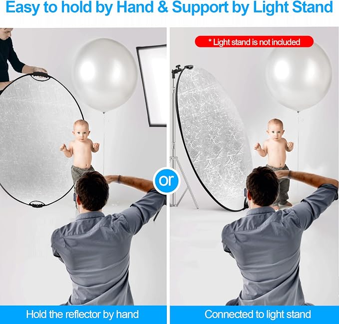 Wellmaking 43Inch/110cm Photography Light Reflector, Portable Foldable 5 in 1 - Image 4