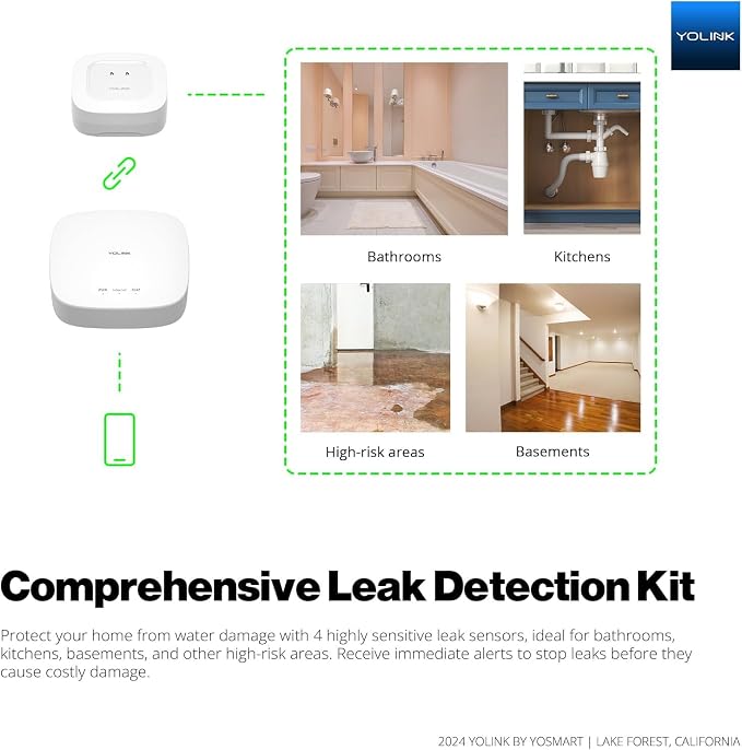YoLink Water Leak Starter Kit: Hub + 2 Leak Sensor 1, LoRa Long-Range, - Image 2