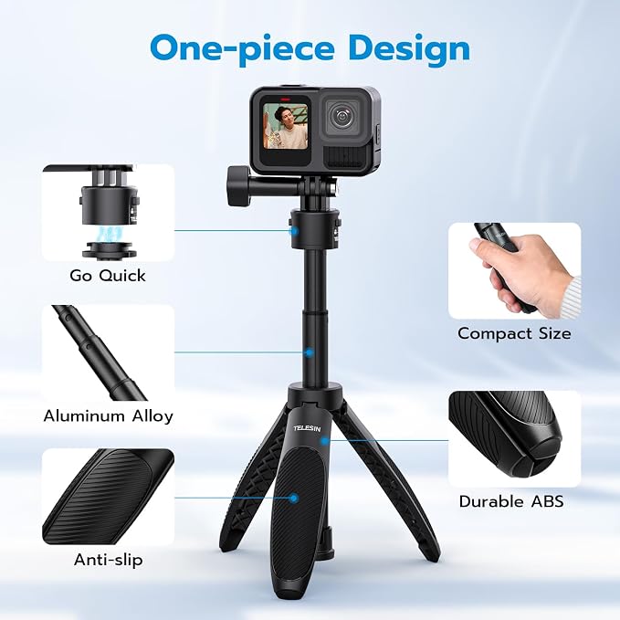 TELESIN 40cm/15.75'' Selfie Stick Tripod, Quick Release Portable Vlog Camera - Image 5