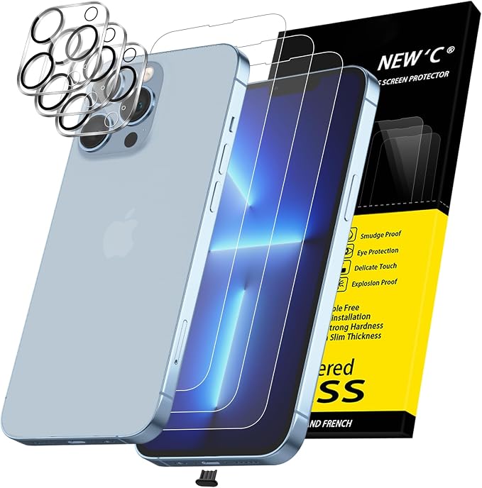 NEW'C 3x for iPhone 13 Pro Screen Protector+ 3x Camera Lens Protector, Sensor by NEWC