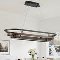 3 Ring LED Chandelier Black Rectangular Chandeliers 39in Wood Printed Oval by Aodoran