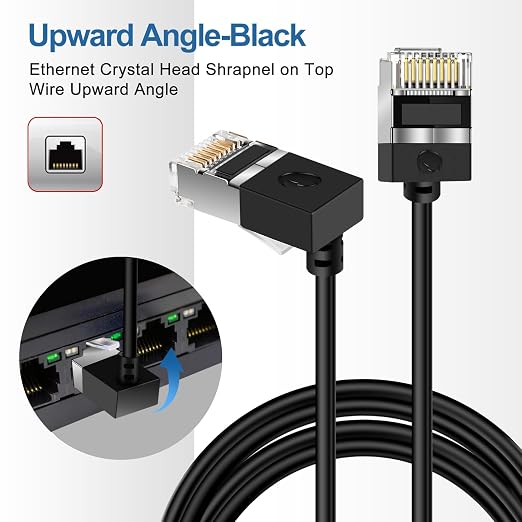 Flexible Cat 6A Ethernet Cable 270° Up Angled 15 Feet 2Pack, 10Gbps High-Speed - Image 2