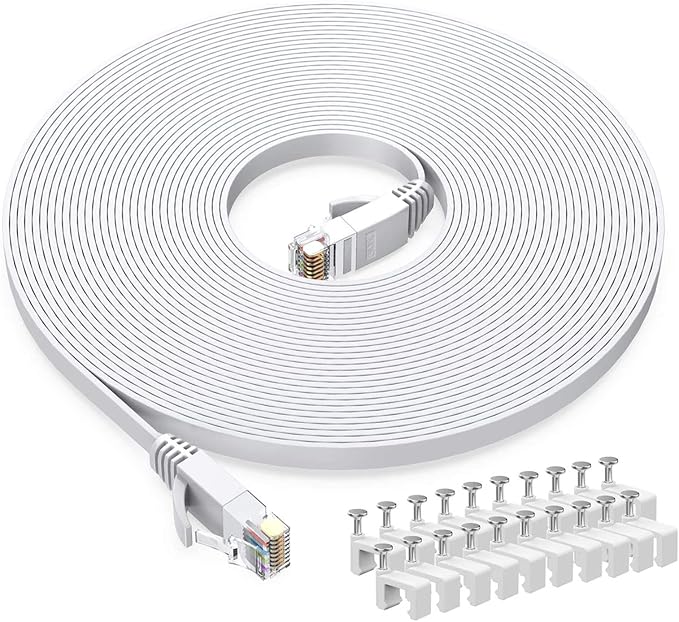 BUSOHE Cat6 Ethernet Cable 20 FT White, Cat-6 Flat RJ45 Computer Internet LAN by BUSOHE