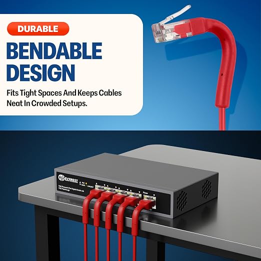 Everest Ultra Slim Cat6a Ethernet Patch Cables 2ft Red - Image 2