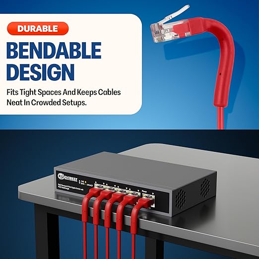 Everest Ultra Slim Cat6a Ethernet Patch Cables 5ft Red - Image 2