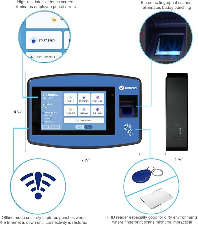 uAttend NX2500 Biometric Fingerprint, PIN Time Clock - Image 3