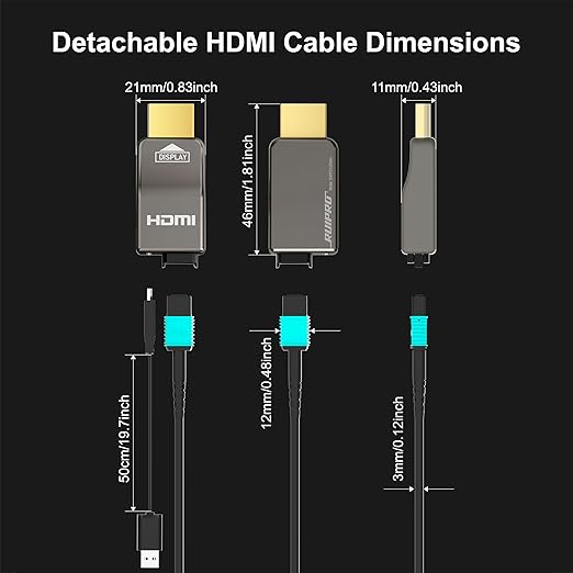 RUIPRO 8K Detachable Full Fiber Optic Armored HDMI 2.1 Cable 3FT, Ultra High - Image 3