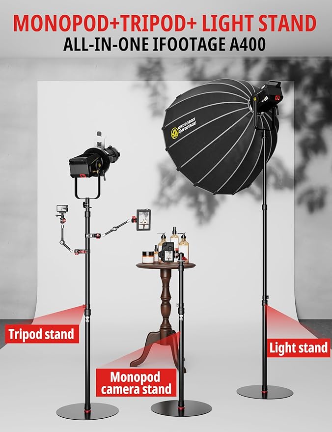 IFOOTAGE RB-A400 Round Base Light Stand Monopod, Live Streaming, Payload 22LBS - Image 2
