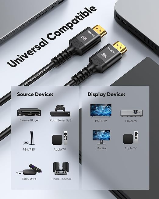 Highwings 10K 8K HDMI Cable 10FT, 4K@120Hz 144Hz HDMI 2.1 Cord Ultra High Speed - Image 7