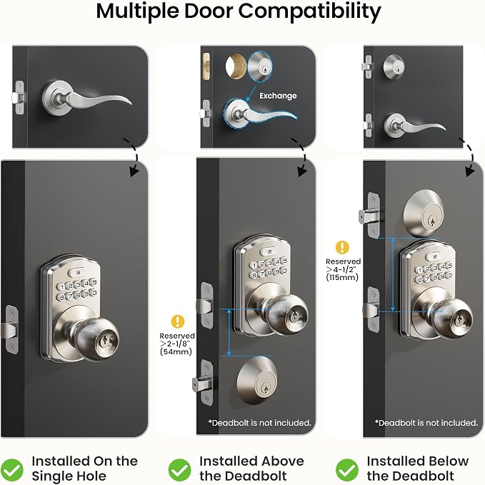 Veise KS03 Keypad Door Knob Lock, Keyless Entry Digital Lock - Image 9