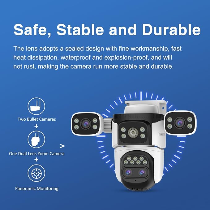 EVERSECU 10x Hybrid Zoom Quad Lens WiFi PTZ Security Camera, Triple Cameras in - Image 4