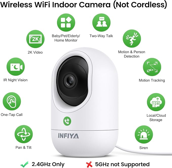INFIYA 2K Baby Camera-WiFi Home Security Cameras Indoor via One-Tap Call - Image 2