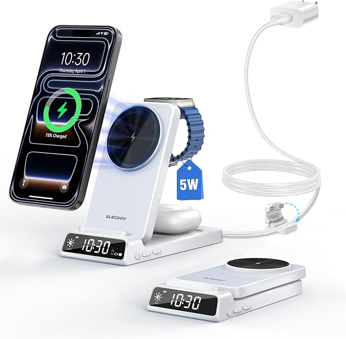 3 in 1 Charging Station for Apple, ELECDOV Magnetic Charger for iPhone by Elecdov