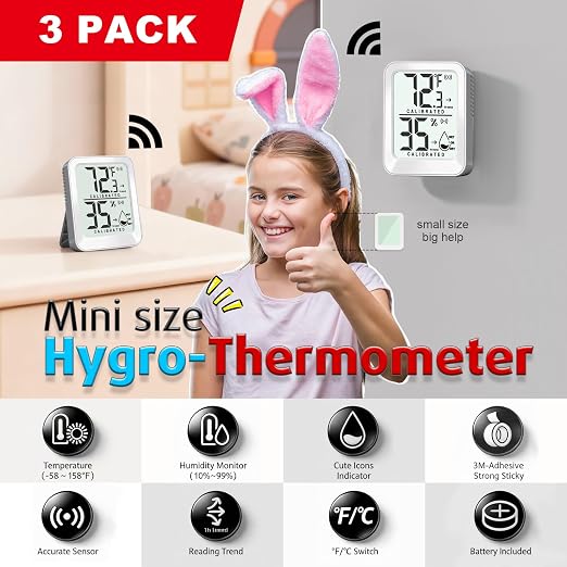 3 Pack Room Thermometer Indoor Hygrometer Digital Mini Humidity Meter Gauge - Image 3