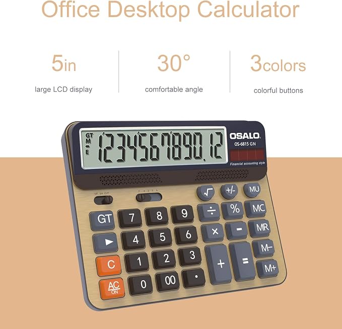 Desktop Calculator Extra Large 5-Inch LCD Display 12-Digit Big Number - Image 3